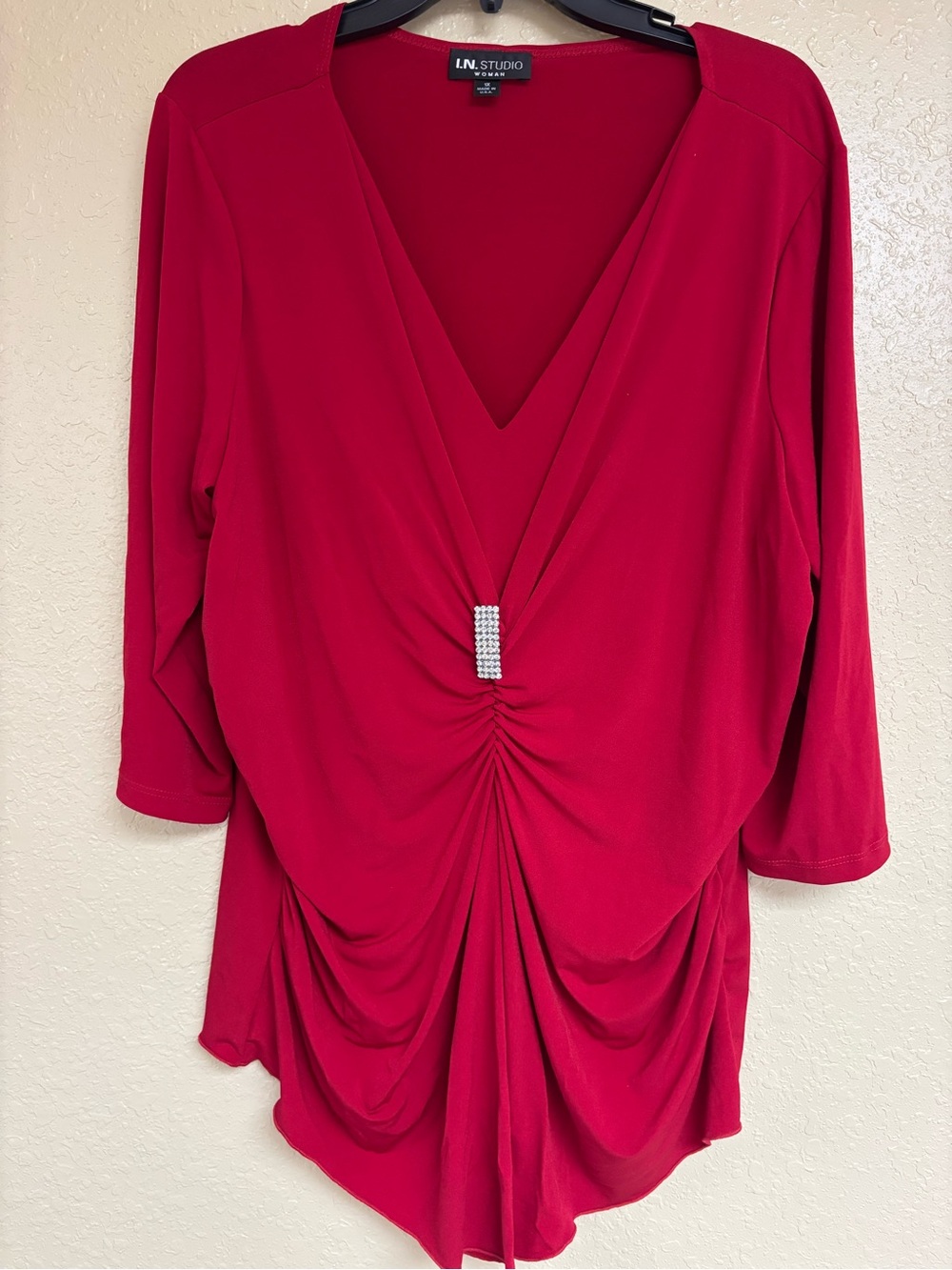 I.N. Studio Red High-Low Long Sleeve Top